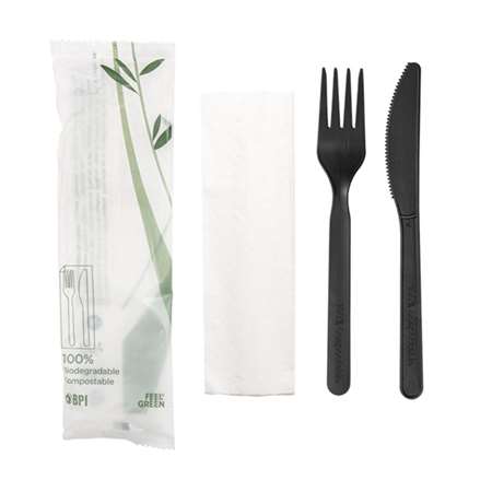 SACHET COUVERTS 3/1  18 CM NOIR CPLA