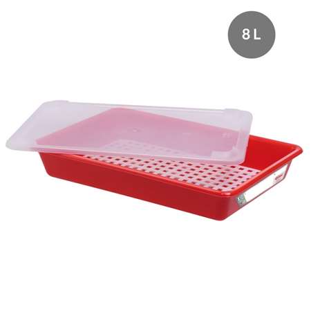 Image de BAC PLAT HACCP ROUGE + COUVERCLE + GRILLE 8L