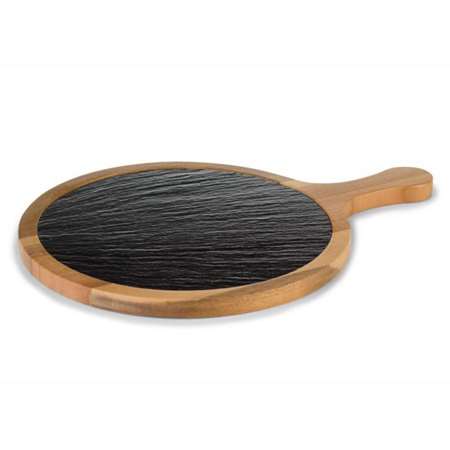 PLATEAU ARDOISE ET BOIS ROND 21CM