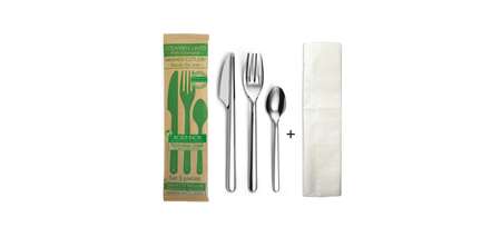 Image de KIT COUVERT INOX 3 PIECES + SERVIETTES PAPIER
