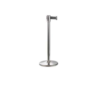 Image de POTEAU H.90CM DEROULEUR A SANGLE INOX BRILLANT + SANGLE NOIR