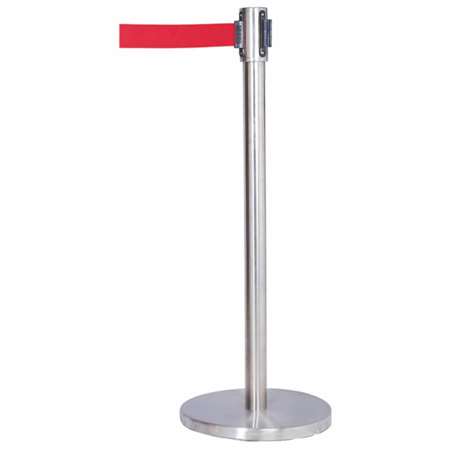 POTEAU H.90CM DEROULEUR A SANGLE INOX BRILLANT + SANGLE ROUG