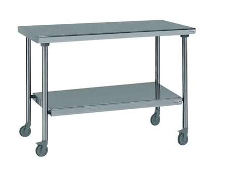 Image de TABLE INOX CENTRALE SUR ROUES AVEC ETAGERE 700X1000