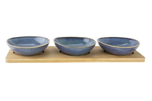 Image de PLANCHE A SERVIR 31X11XH4CM BAMBOU + BOWLS CERAMIQUE BLEU