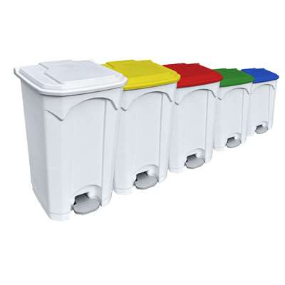 Image de POUBELLE PEDALE STRONGLY 90L BLANCHE + COUVERCLE BLEU