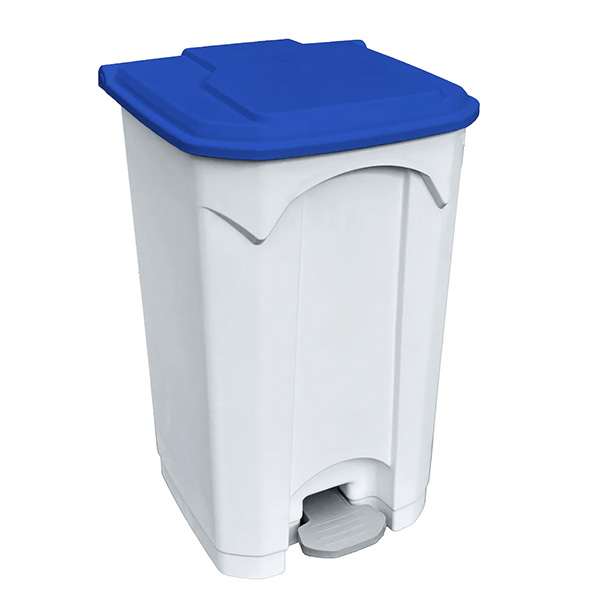 Image de POUBELLE PEDALE STRONGLY 90L BLANCHE + COUVERCLE BLEU