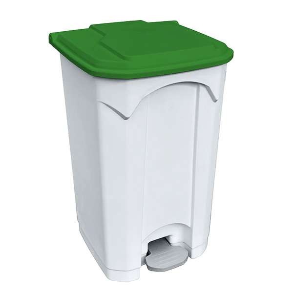 Image de POUBELLE PEDALE STRONGLY 90L BLANCHE + COUVERCLE VERT