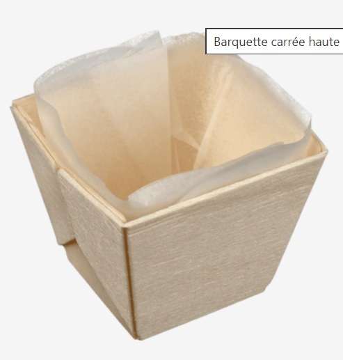 Image de Barquette carrée haute avec papier cuisson 65 ml