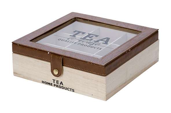 Image de BOITE A THE 26.5X15.5XH.9CM BOIS ET CUIR