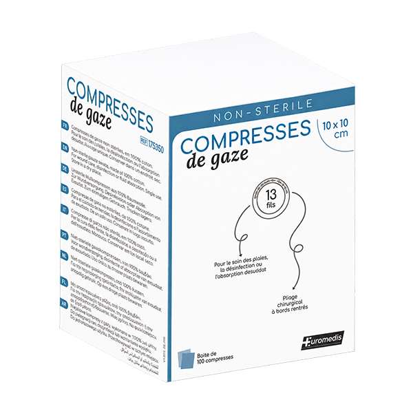 Image de COMPRESSES DE GAZE NON STERILES 17 fils 12 plis 10 x 10 cm